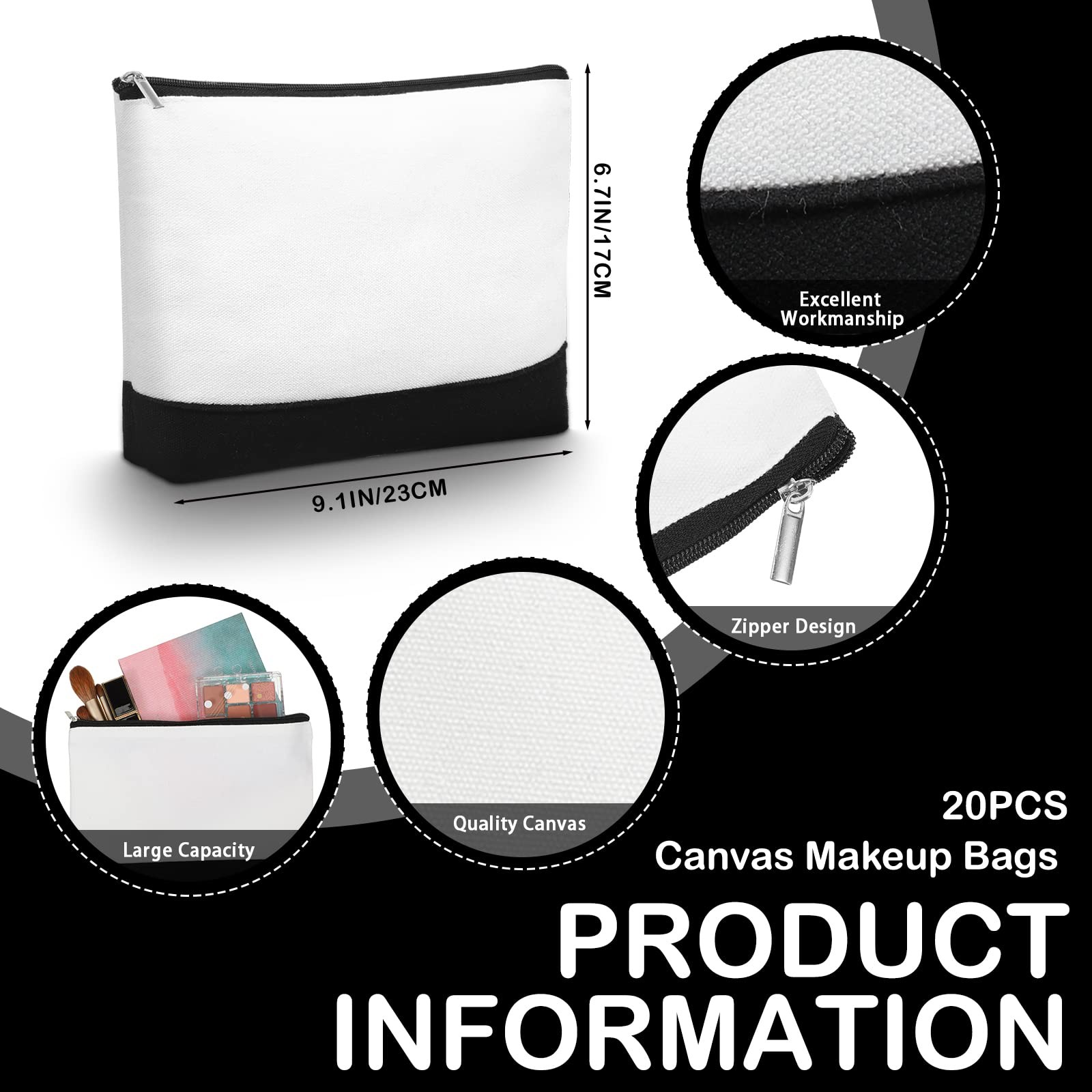 40 Pcs Blank Canvas Tote Bags Bulk and Makeup Bag Large Cotton Zipper Reusabl…