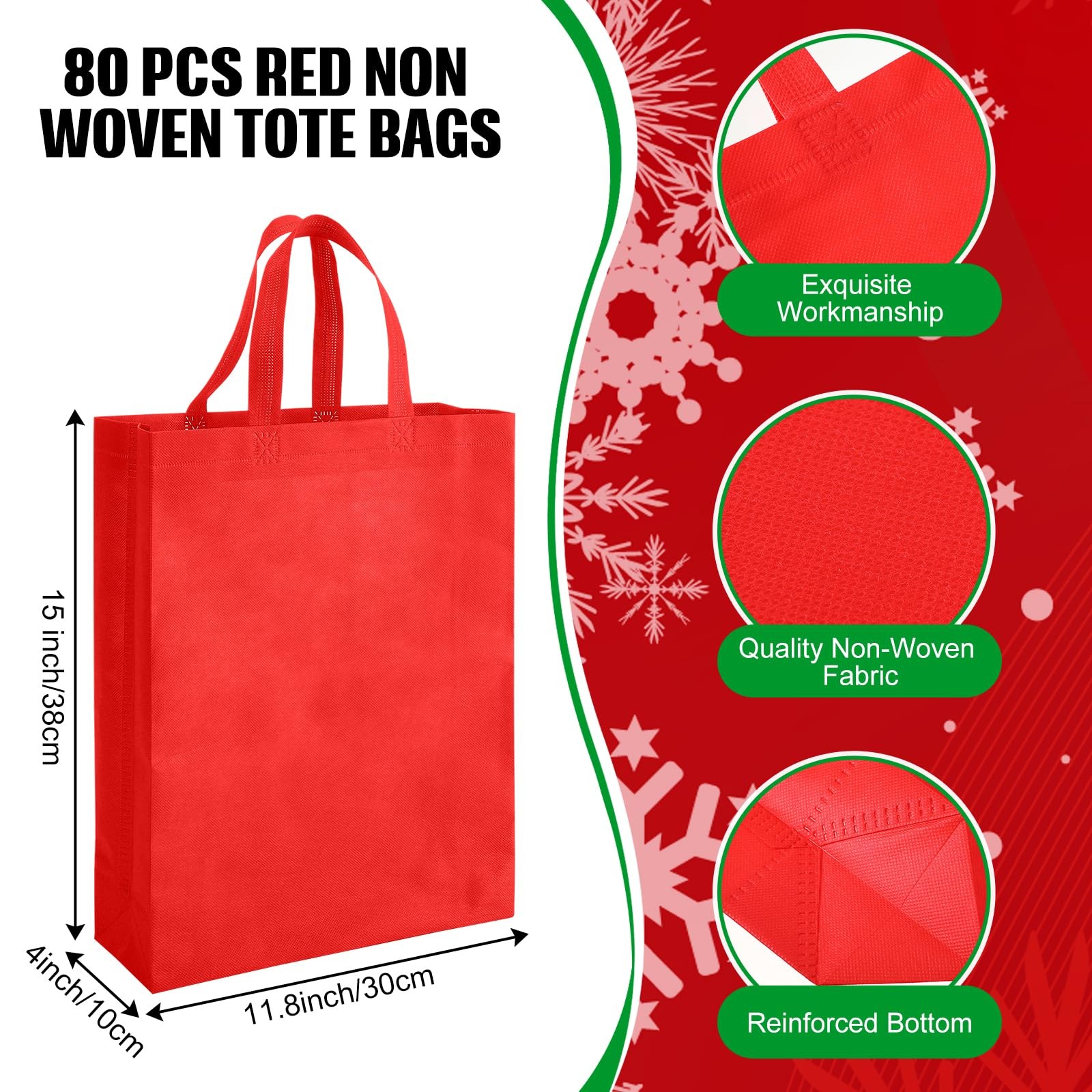 80 Pcs Non Woven Tote Bags Bulk Large Reusable Gift Bag Reusable Grocery Bags…