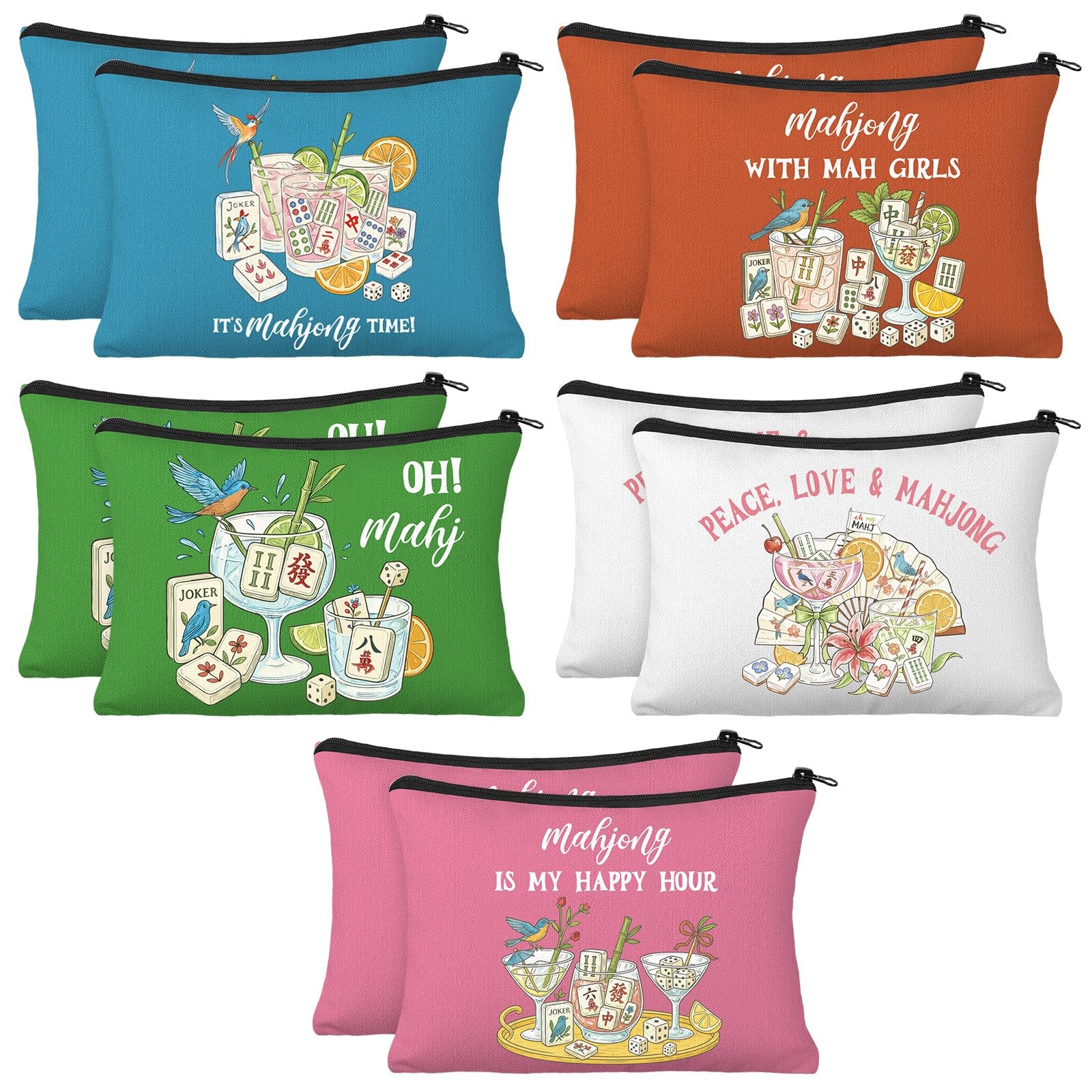Hillban 10 Pcs Mahjong Cosmetic Bag Gifts for Women Makeup Colorful