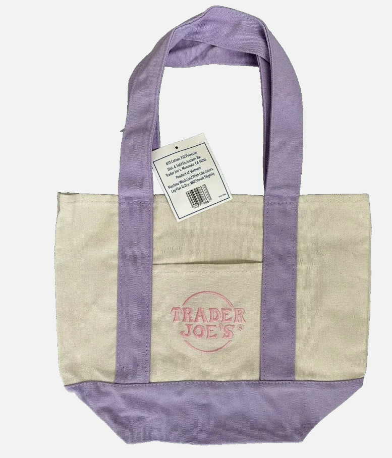 Trader Joe’s Mini Pastel Canvas Tote Bag Lavender Purple 79986(T7)