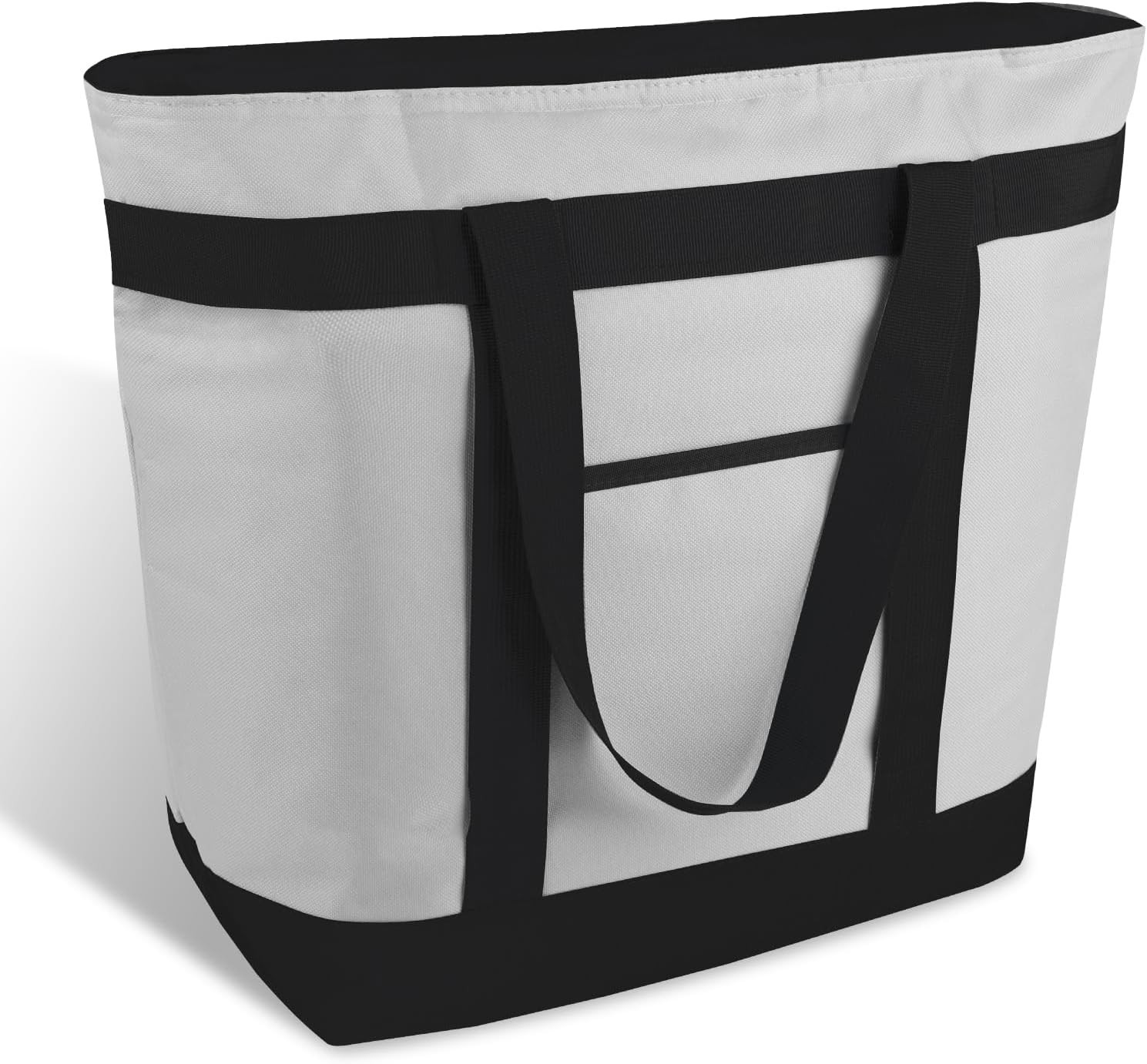 Insulated Grocery Tote Bag Large Reusable Cooler Bags w/ Zipper Leakproof Grey
