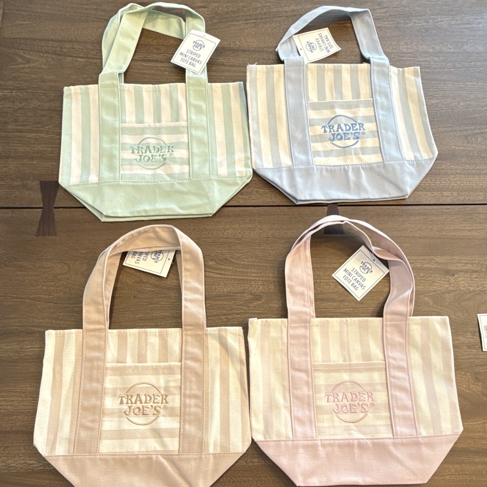 4 set of Trader Joe’s Mini Canvas Tote Bag Striped Multicolor 13x6x11 in New