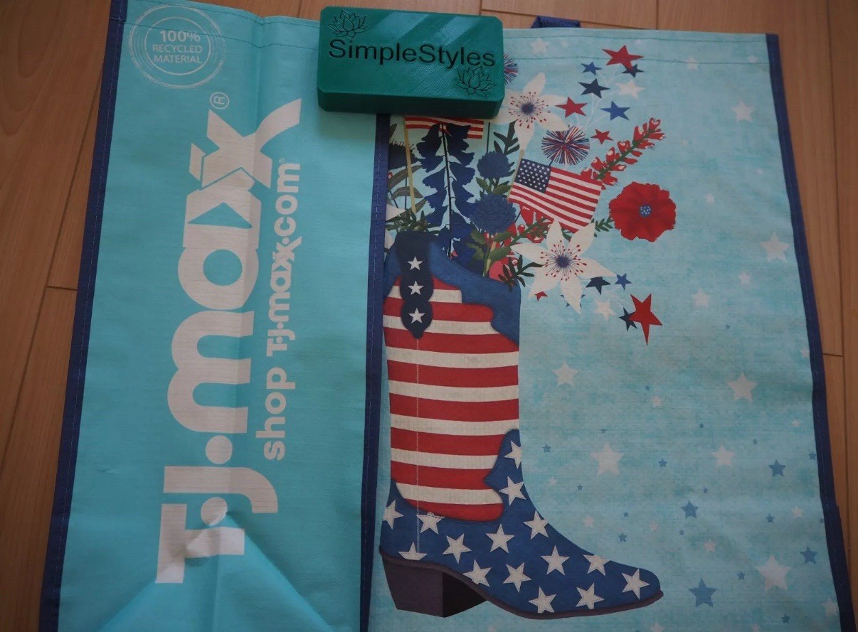 Red White Blue Bouquet America USA Flag Cowboy Boot Reusable Shopping Gift Bag