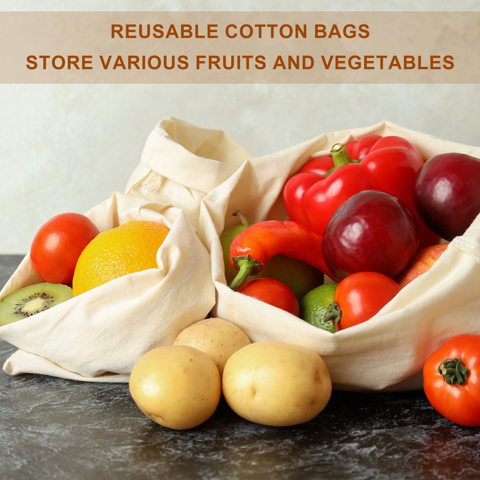 10pcs Cotton Storage Bags Canvas Drawstring Bag, Beige