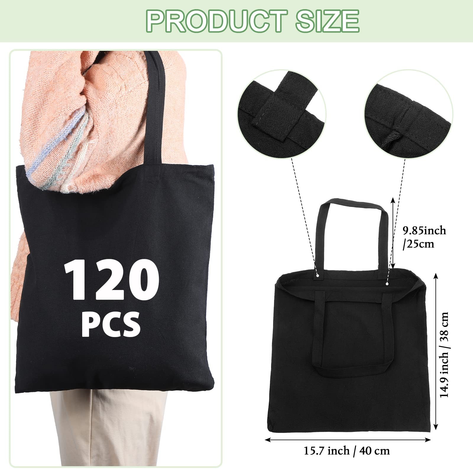 Roowest 120 Pieces Cotton Tote Bag Bulk 15 x 16 Inch Blank Canvas Tote Bags R…