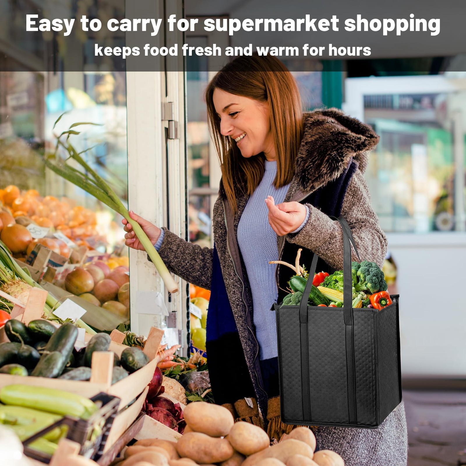 YZiCHENQQ 10pcs Insulated Grocery Bags with Zippered Top for Frozen Food Shop…