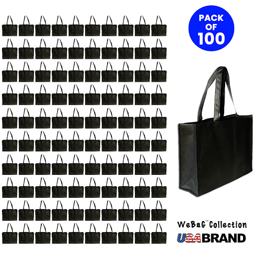 Shopping Bags Eco Friendly Reusable Tote Bag Gift Promo Bag 100pcs Black 12x16x5