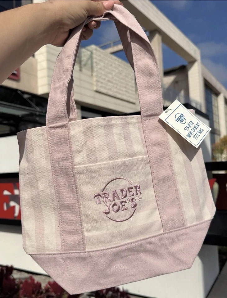 Trader Joe’s Mini Pastel Stripe Canvas Tote Bag Limited Edition Set Of 4