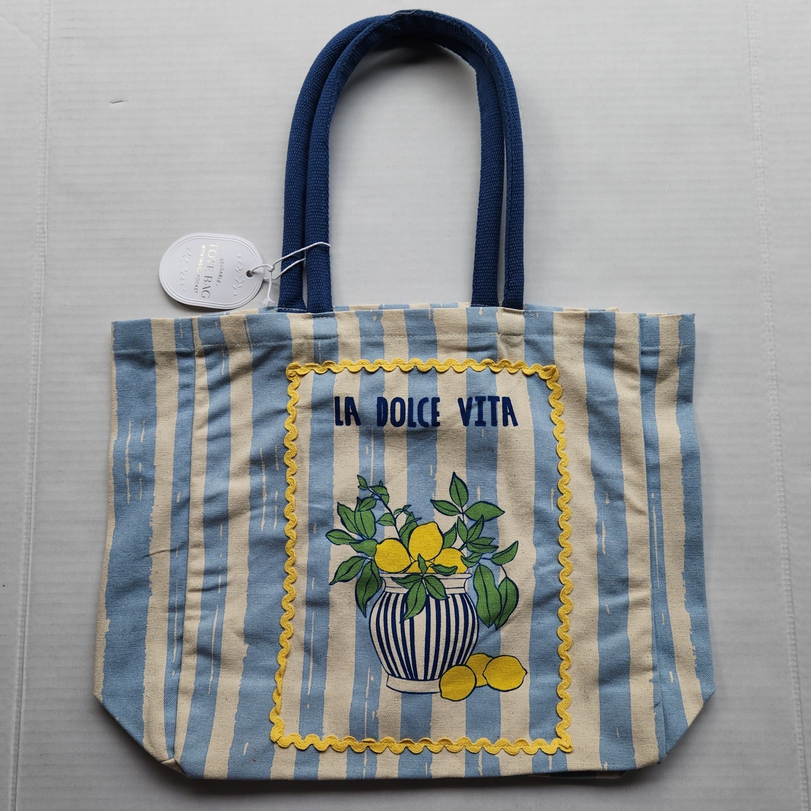 Eccolo Reusable Tote Bag with Inside Pocket – La Dolce Vita – 18″ x 14″ x 5″