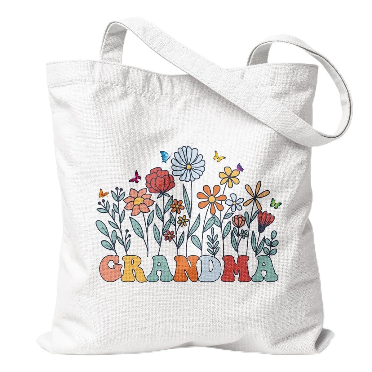 Mothers Day Gift for Grandma, Floral Tote Bag, Reusable Canvas Handbag for Wo…