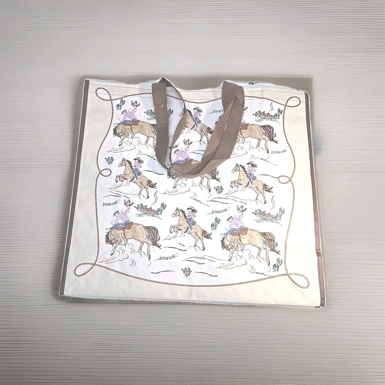 Burlington Reusable Shopping Bag Reusable Tote Bucking Horses BOHO Collectible