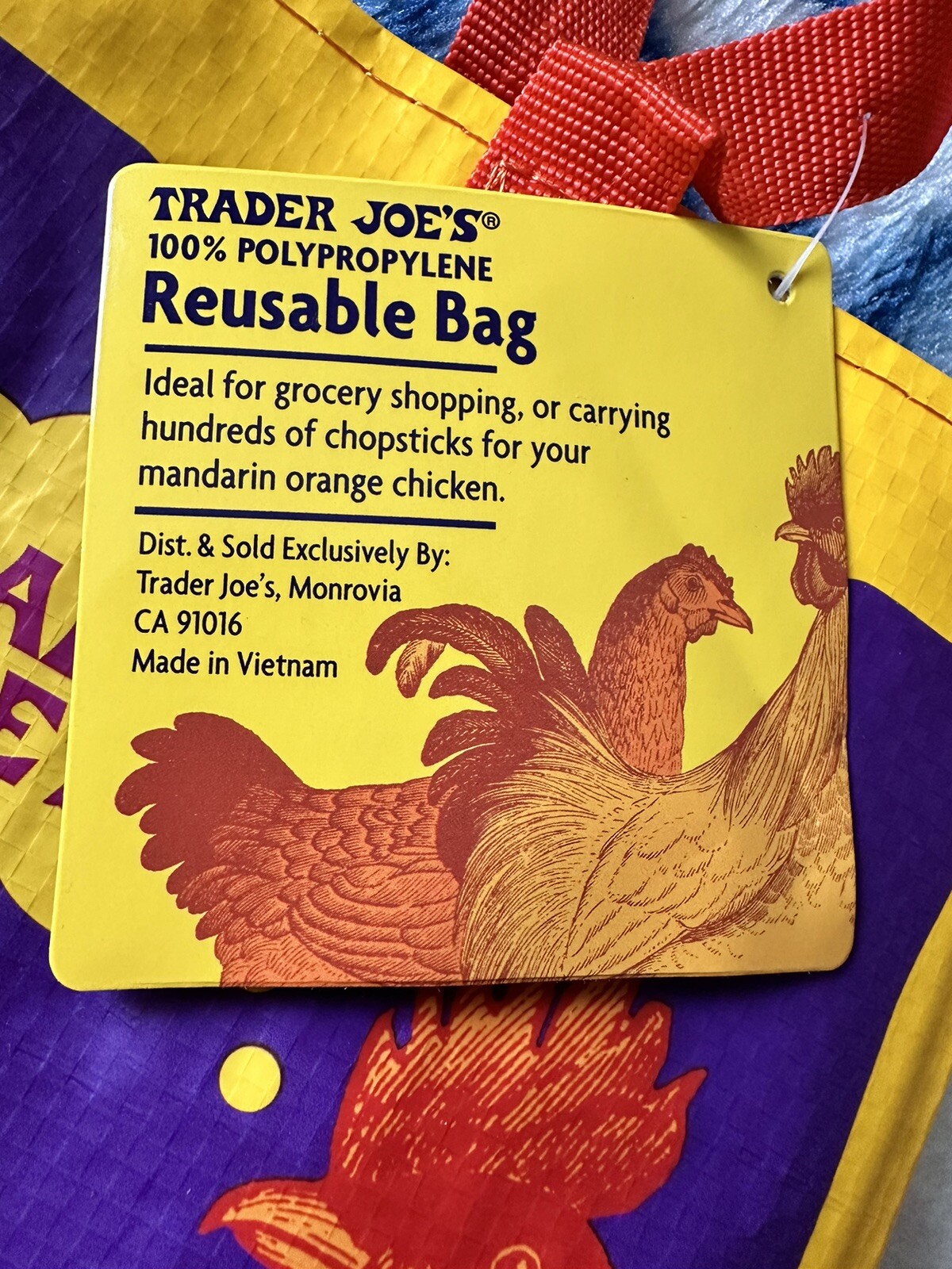 TRADER JOE’S “ORANGE CHICKEN” Reusable Shopping Bag Limited & Rare!! NEW W/Tag