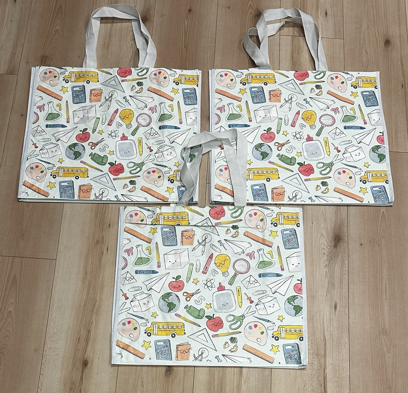 LOT OF 3 – TJ MAXX Teacher School Large Reusable Shopping Tote Eco Bag – 18 in H