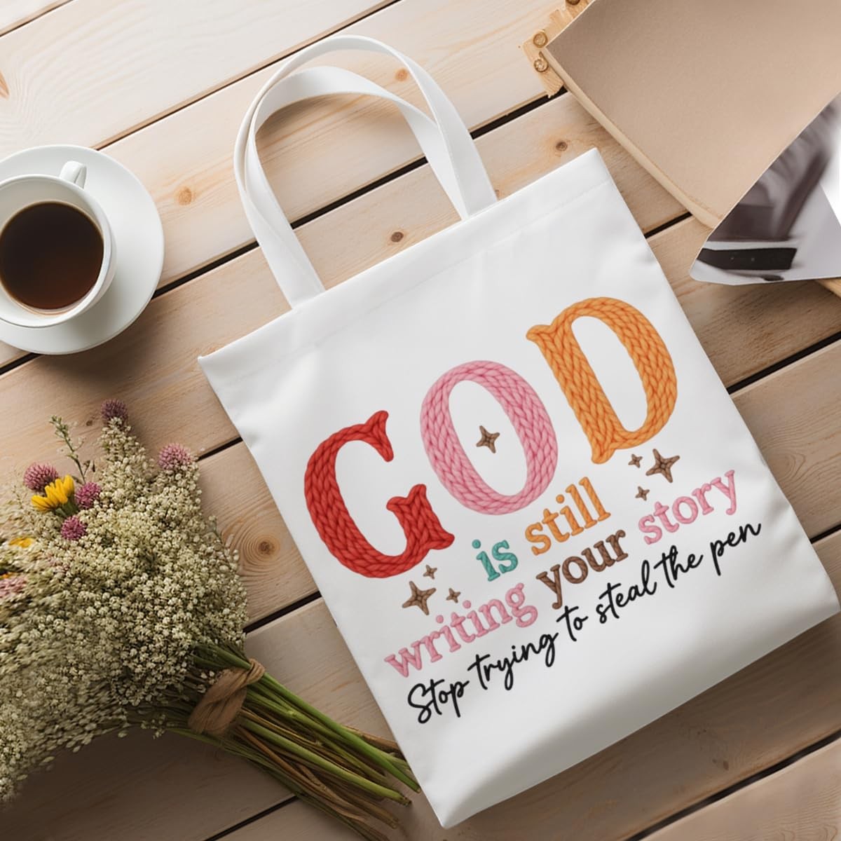 Boho Christian Canvas Tote Bag, Inspirational Religious Gifts for Aunt Grandm…