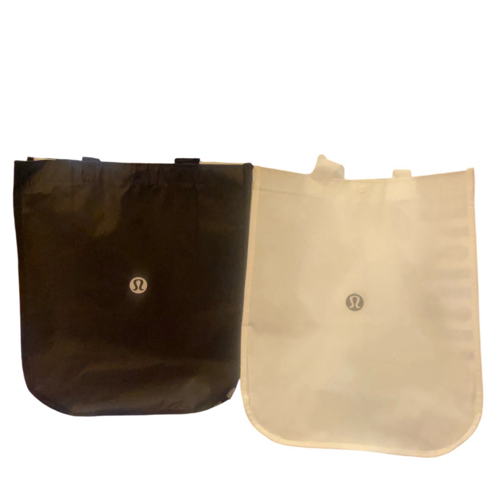 2 Lululemon Reusable Tote Shopping Bag 1 Black + 1 White – Large 14×16.5×6.6in