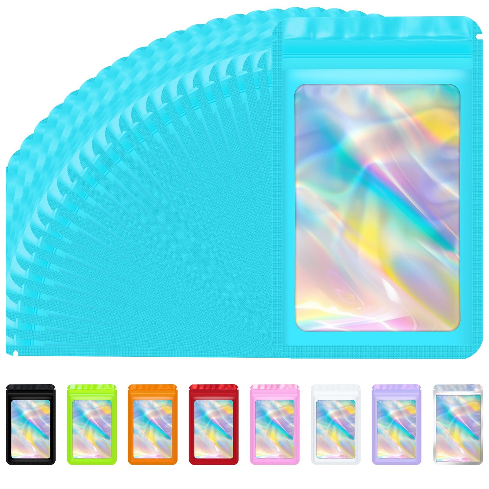 JETMORE 100 pcs Mylar Bags, Resealable Holographic 5x7inch, Blue