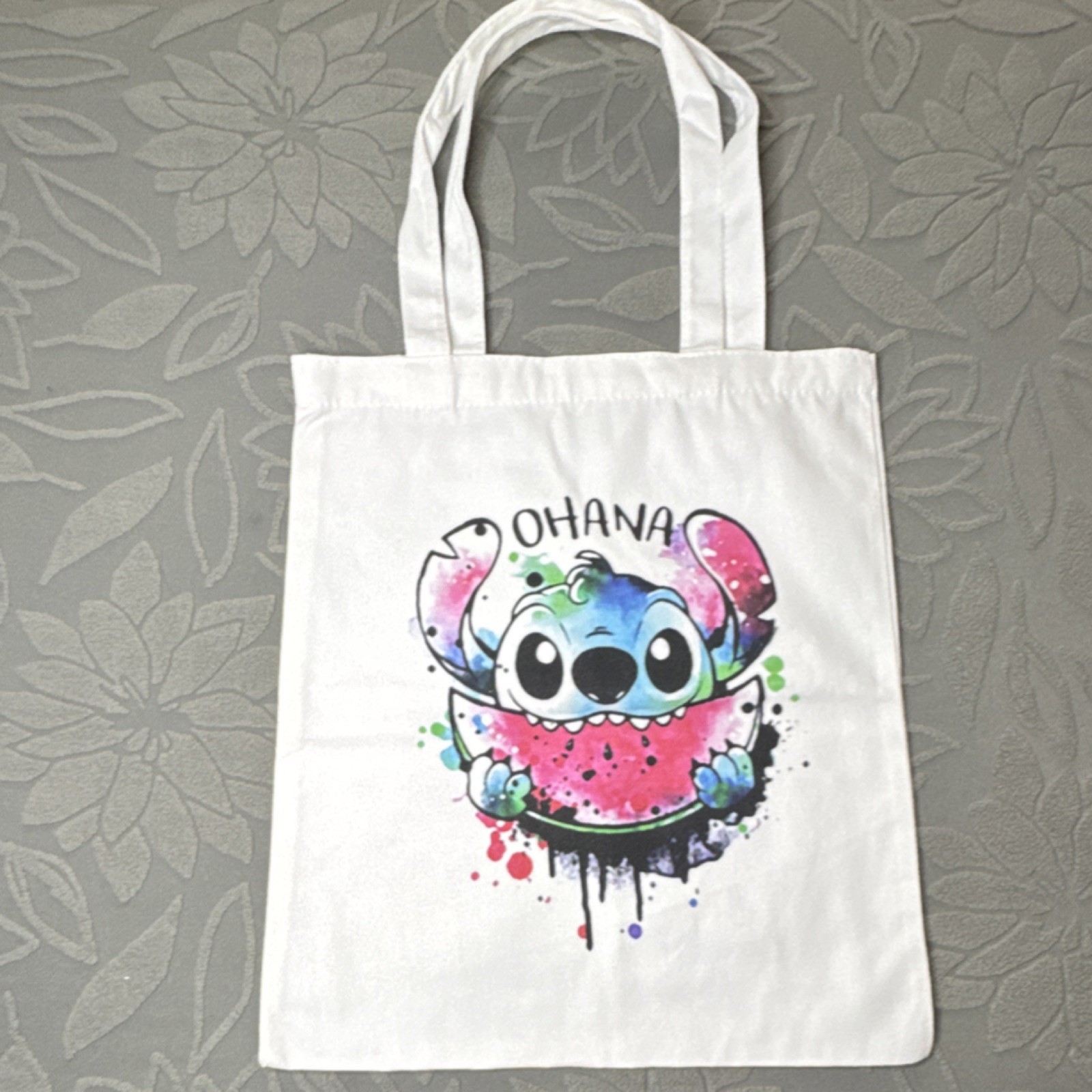 Disney Stitch Ohana Foldable Canvas Reusable Shopping Bag White Character Print