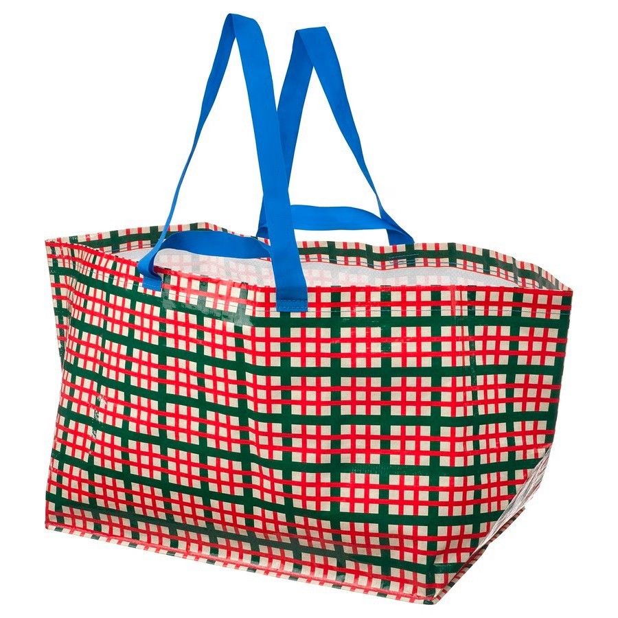 Ikea VINTERFINT Large Shopping Bag Tote Check Pattern Green Red 19 Gal Christmas
