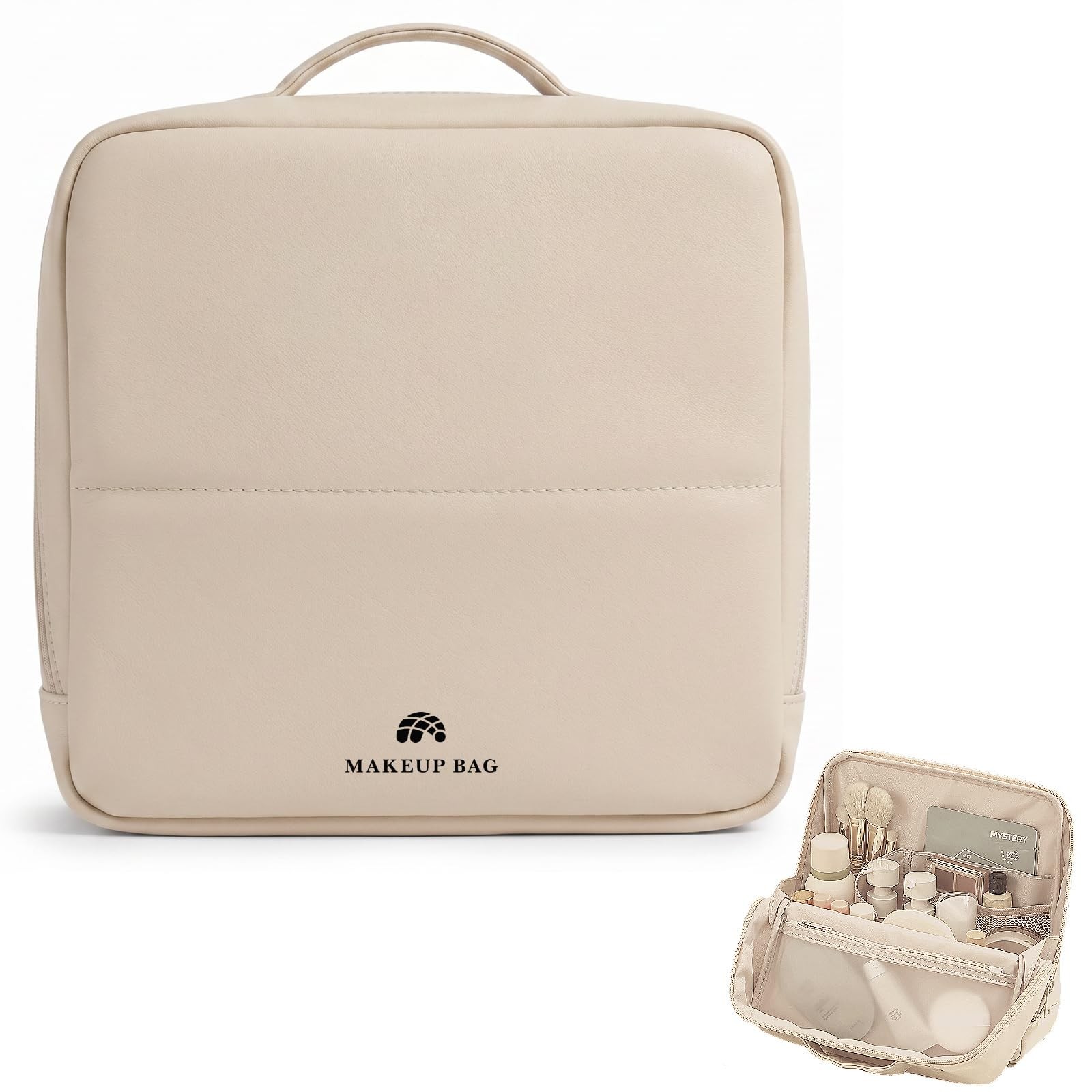 YLYZ Makeup Bag, Foldable Magnetic Standing Bag with Cream white