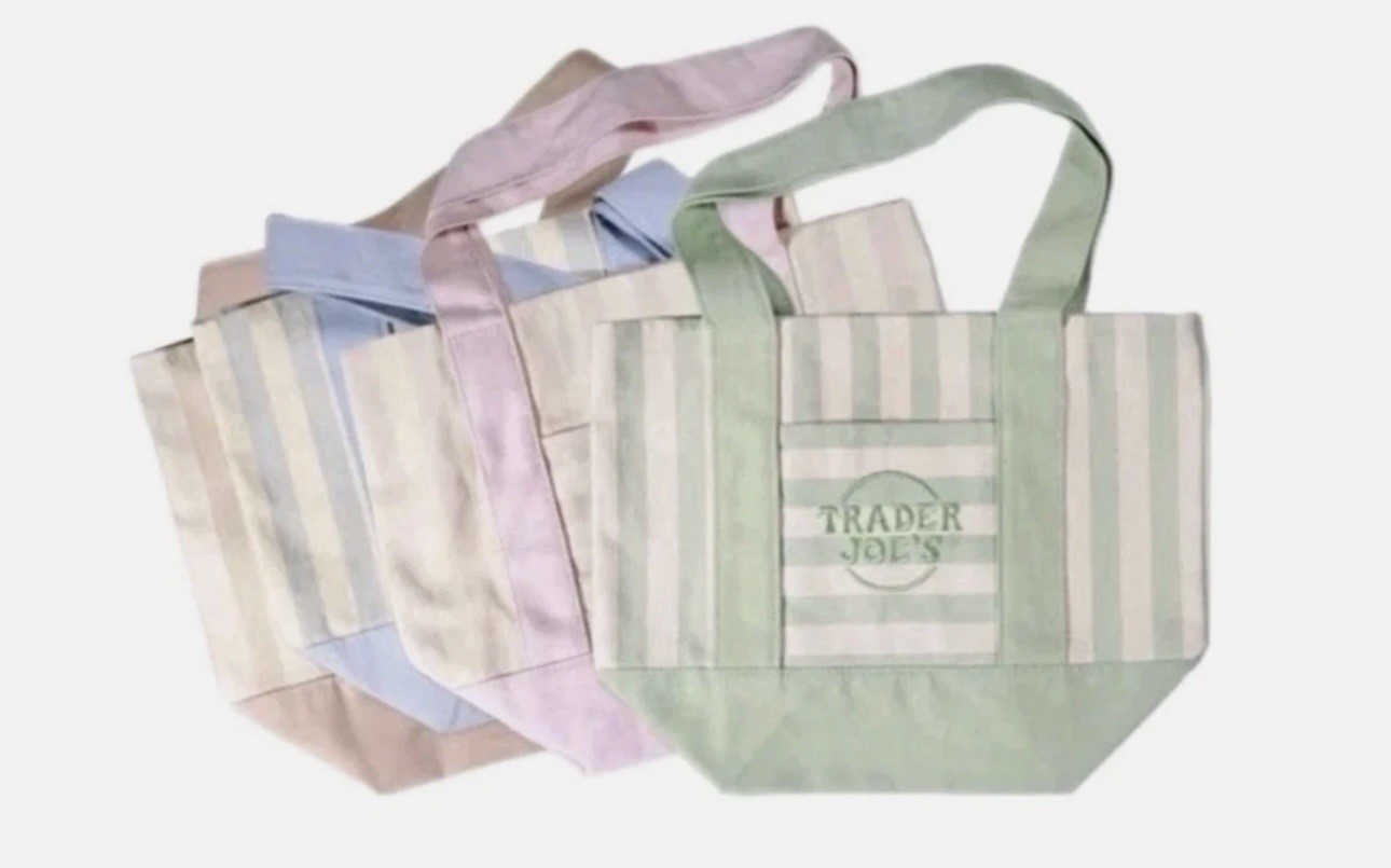 Trader Joe’s Mini Pastel Stripe Canvas Tote Bag Limited Edition Set Of 4 ✨