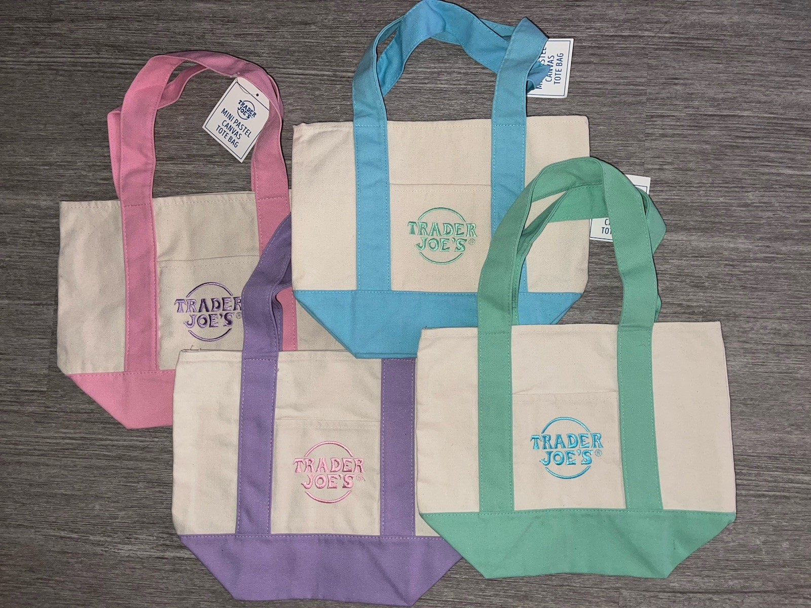 Trader Joe’s Mini Pastel Canvas Tote Bags Foldable Color Block Set of 4 Small