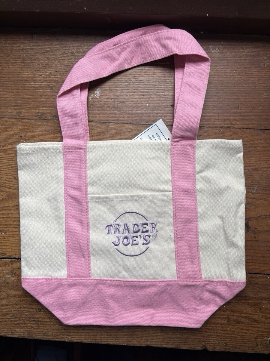 Trader Joe’s Mini Pastel Canvas Tote Bag Pink Blue Purple Green Beige Foldable