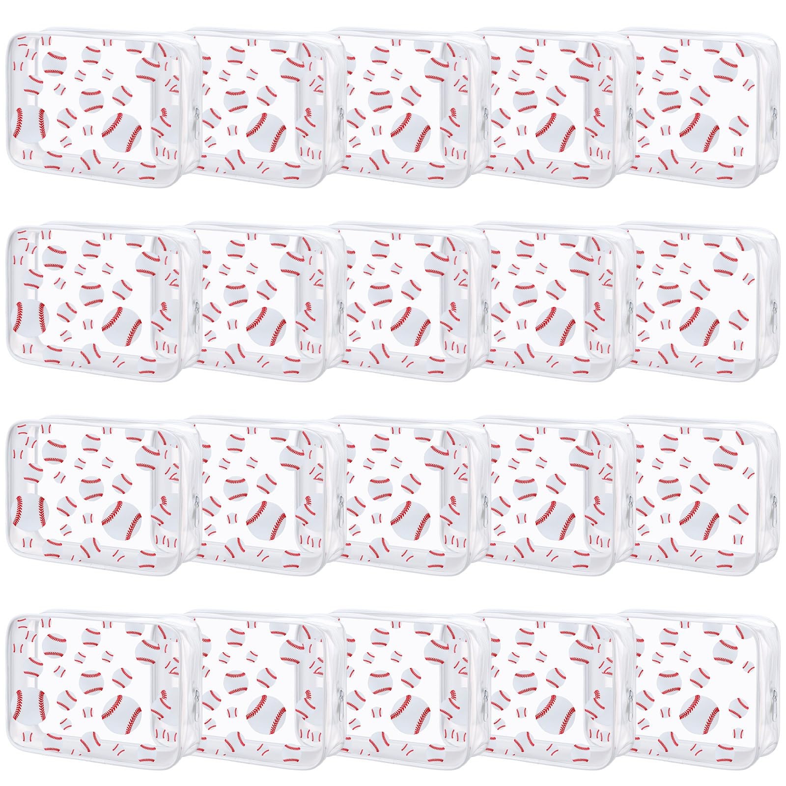 Kacctyen 20 Pcs Baseball Cosmetic Bags Bulk 8 x 6 x 2.4 inches, red, white