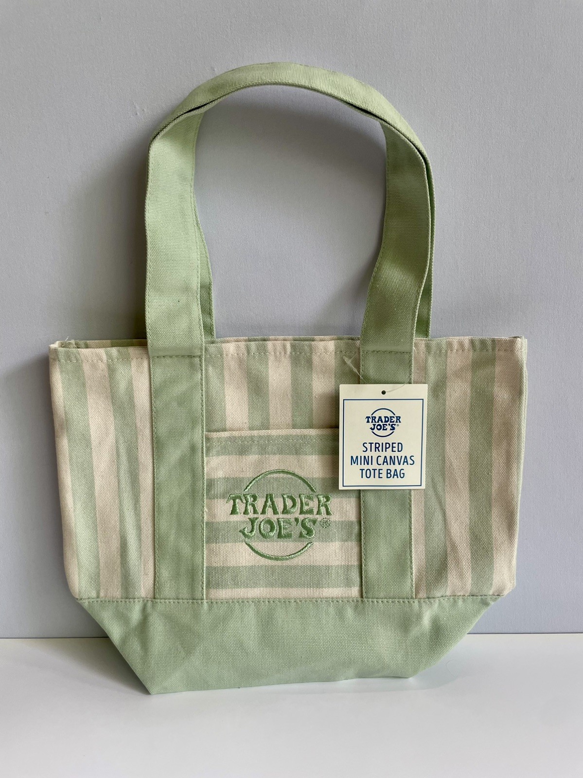 Trader Joe’s Limited Edition Striped Mini Canvas Tote Bag (2026) – GREEN/WHITE