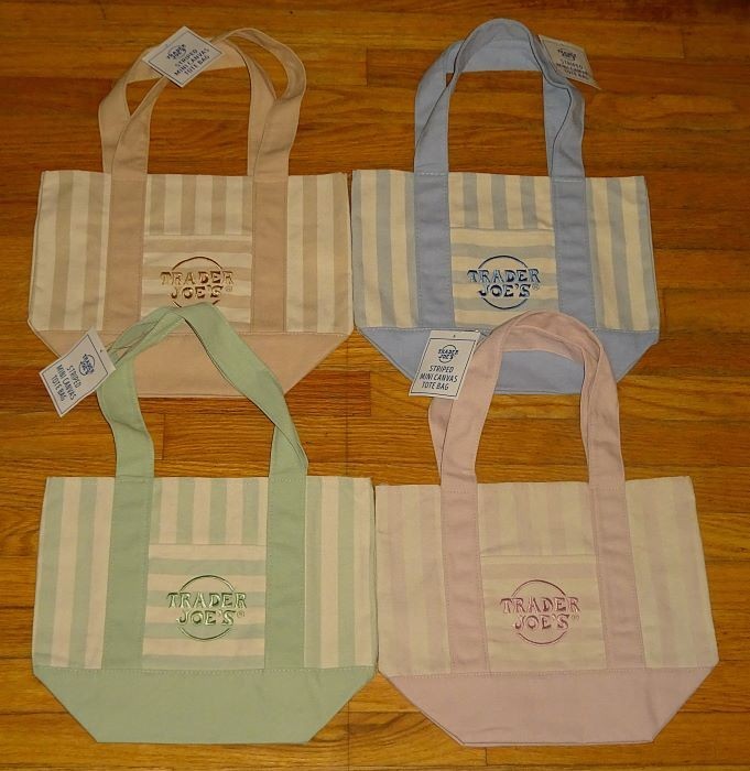 TRADER JOE’S MINI STRIPED PASTEL CANVAS TOTE BAGS~Set of 4~Limited Edition~NWT