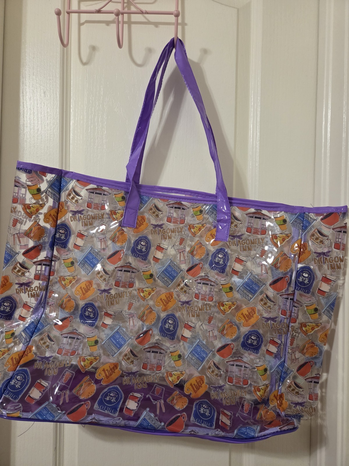 New Gilmore Girls Town & Favorite Things Purple Handle Travel Tote Bag Carry All