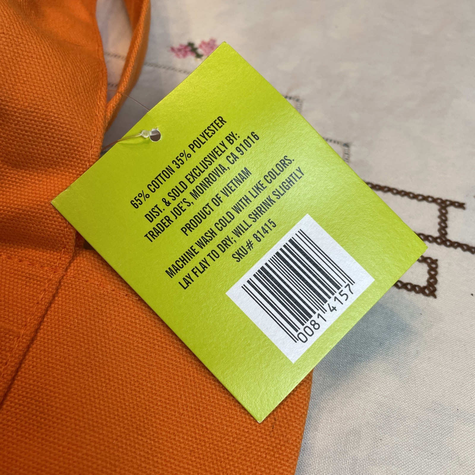 Trader Joe’s Trick or Treat Canvas Tote Bag Orange With Black Embroidery New