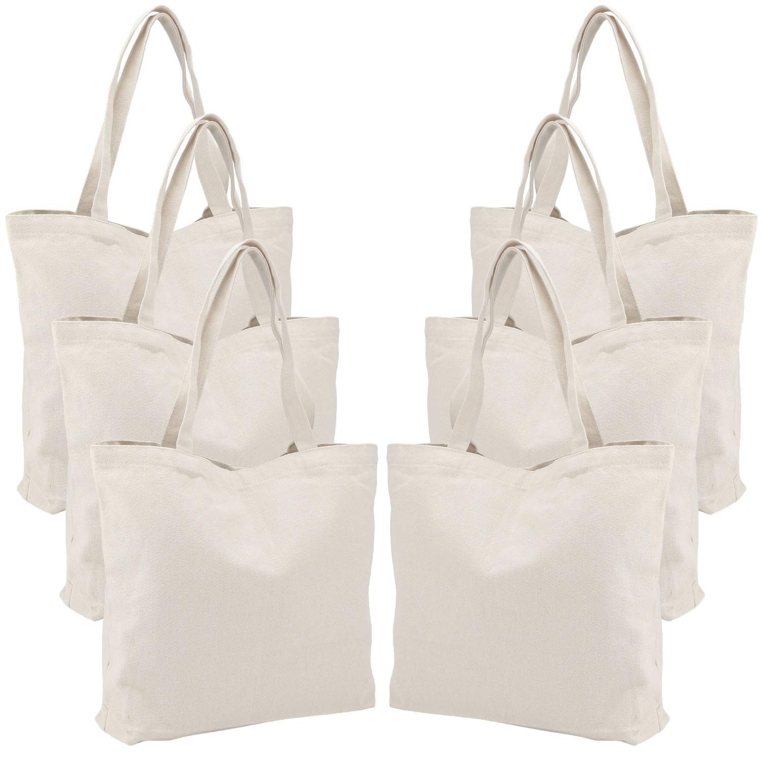 6 Packs Large Canvas Tote Bags, 20X15 Inch Reusable Grocery Bag, Natural Whit…