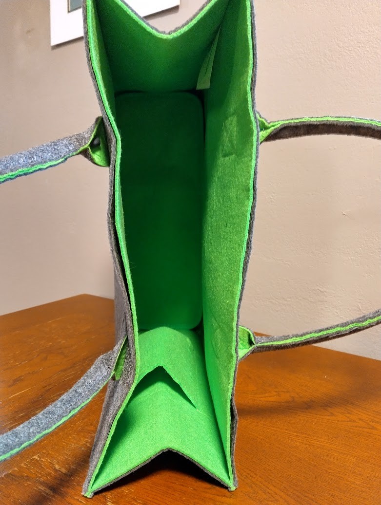 Grey and lime felt reusable shopping bag double handle tote