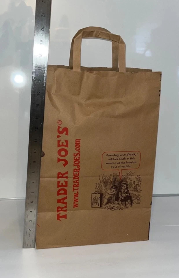 22 TRADER JOE’S BROWN PAPER GROCERY SHOPPING BAGS Size 20″ inch handles reusable