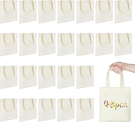 48 Pcs Sublimation Mini Canvas Tote Bags Bulk 7.8×8.6 Inch Blank Reusable Gro