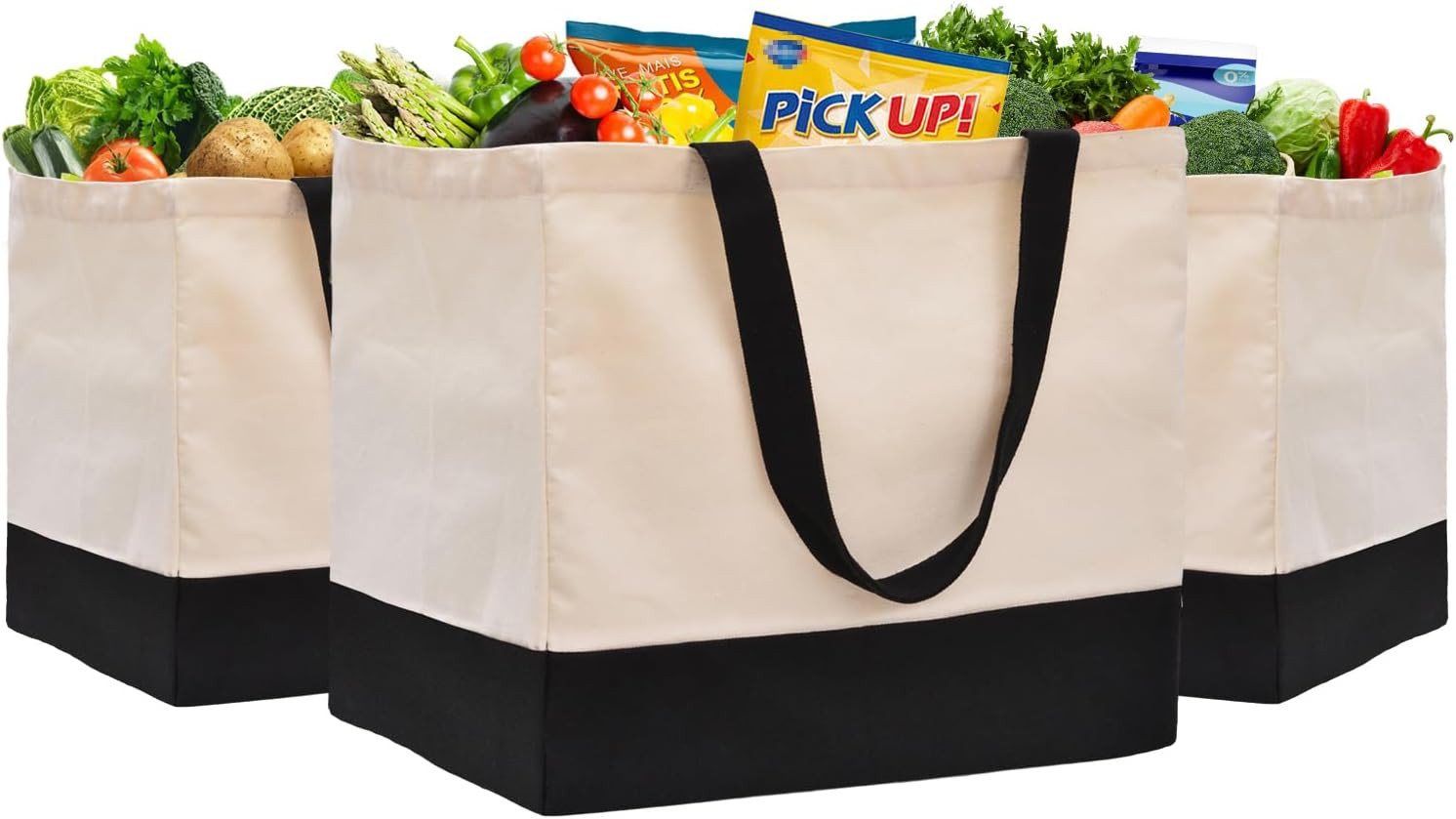 3 Pack Canvas Reusable Grocery Bags Heavy Duty, 8.3 gal Foldable Large Canvas To