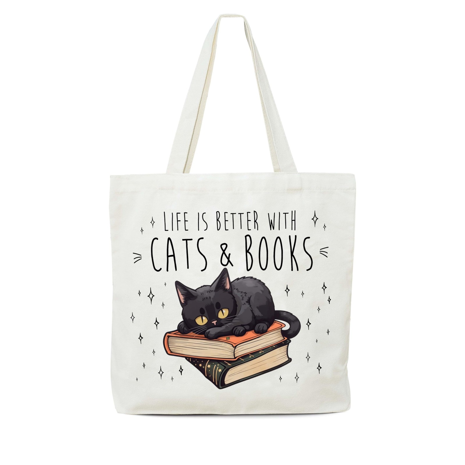 Women’s Canvas Tote Bags, Life Is Better With Cats And Books Tote Bag, Reusab…