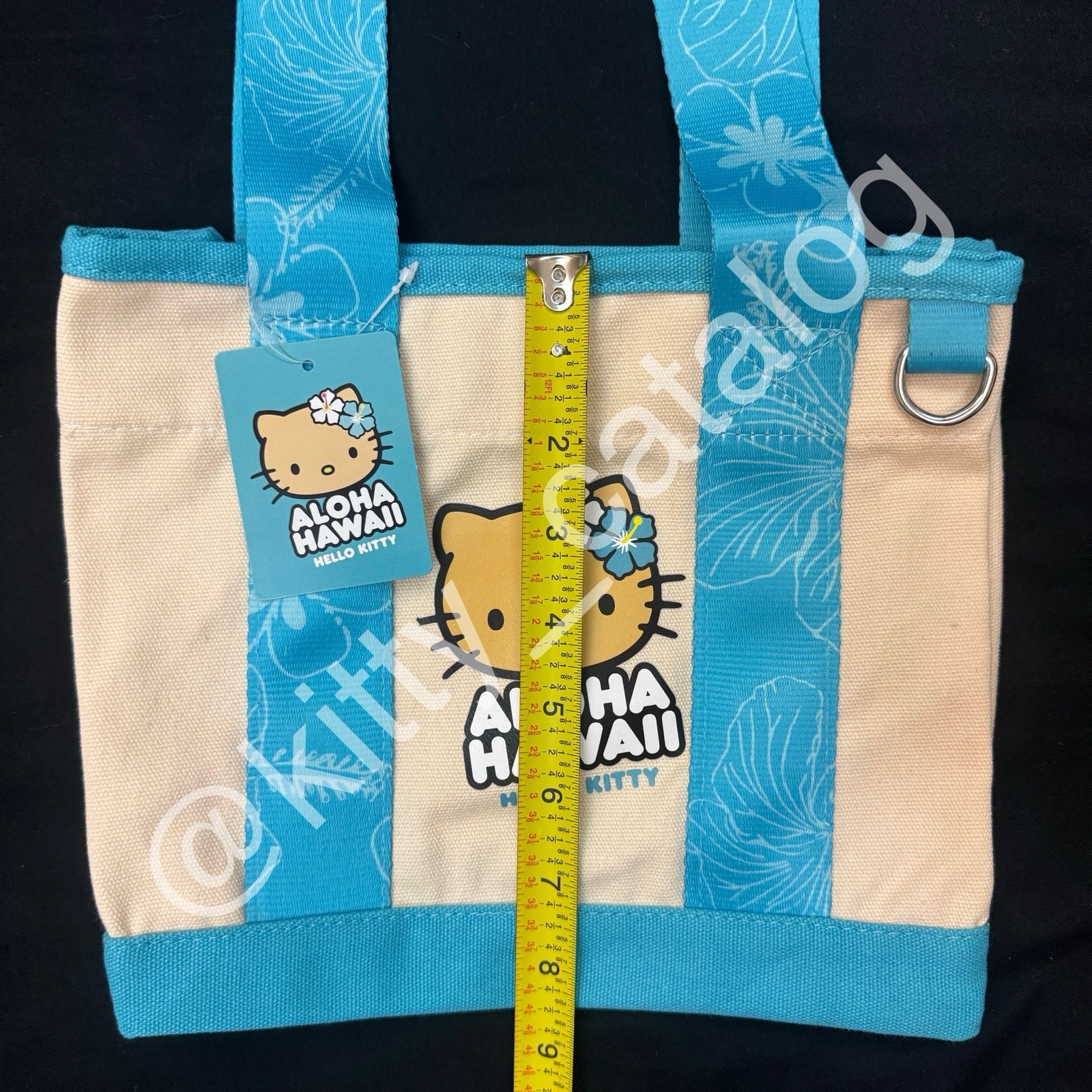 ABC Stores Hawaiʻi: Sun Tan Hello Kitty Big Face Mini Canvas Tote Bag, Blue