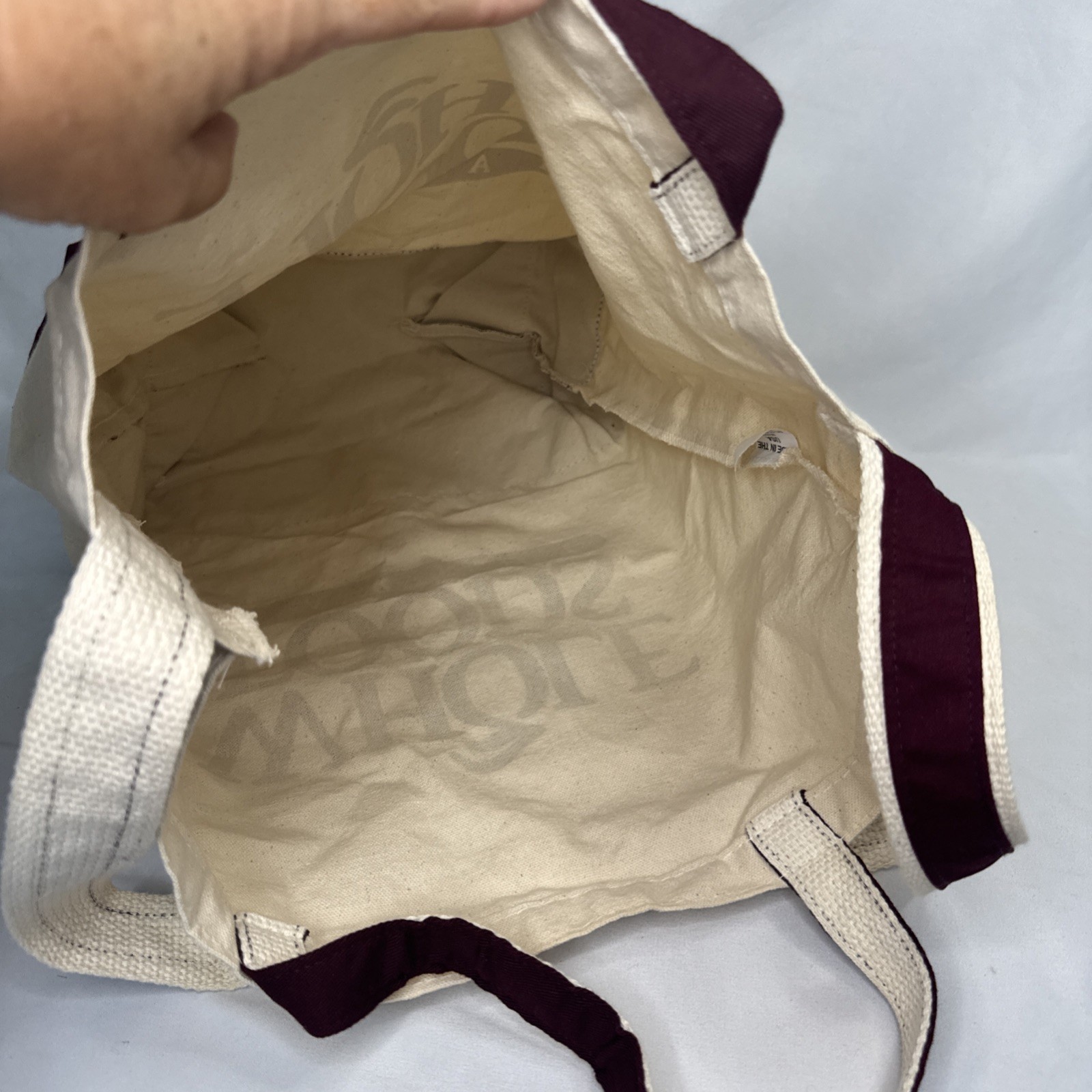 Vtg NEW Whole Foods Market Canvas Shopping Bag Tote Made in USA Maroon Natural