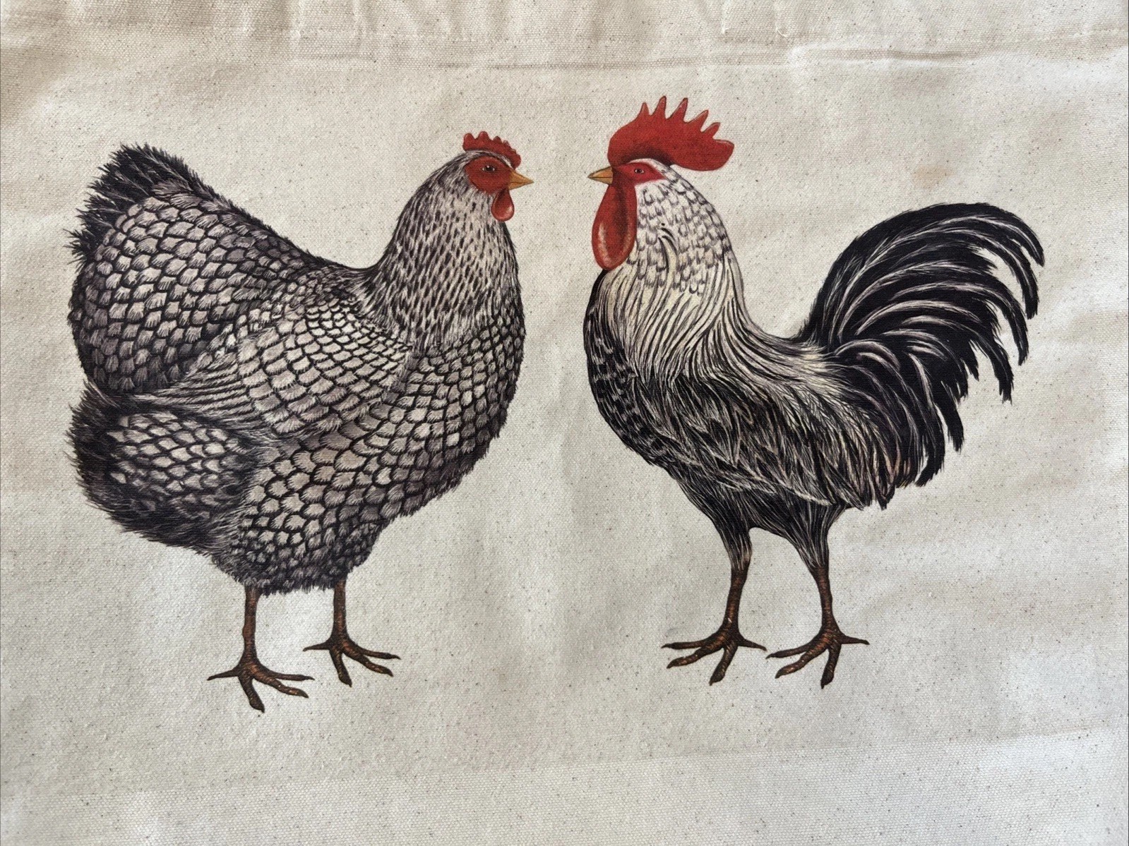 Mary Lake Thompson Large Canvas Tote Market Bag Chicken Hen & Rooster Farm