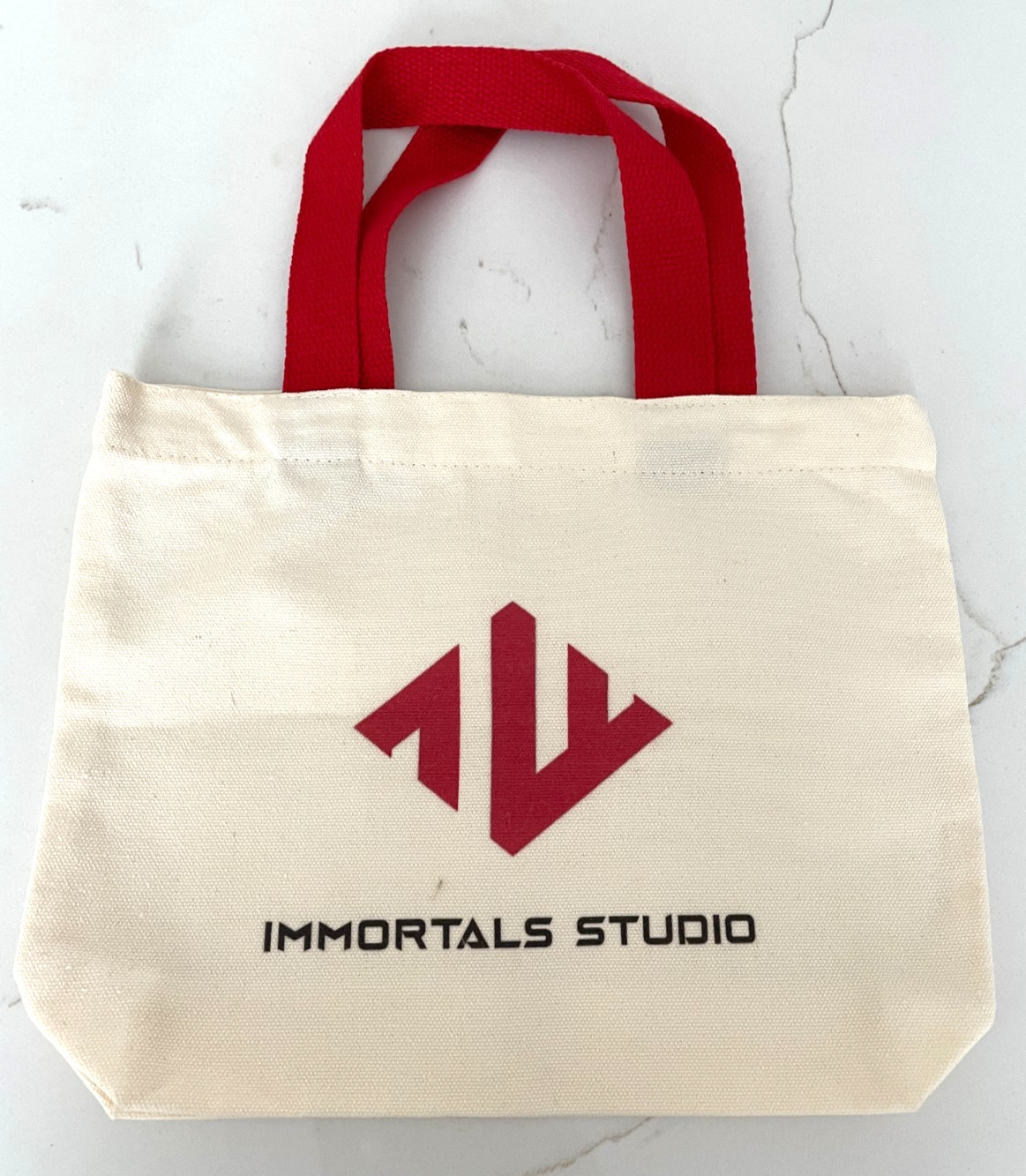 Mini Shopping Bag Reusable Tote Canvas All Purpose Beige Red