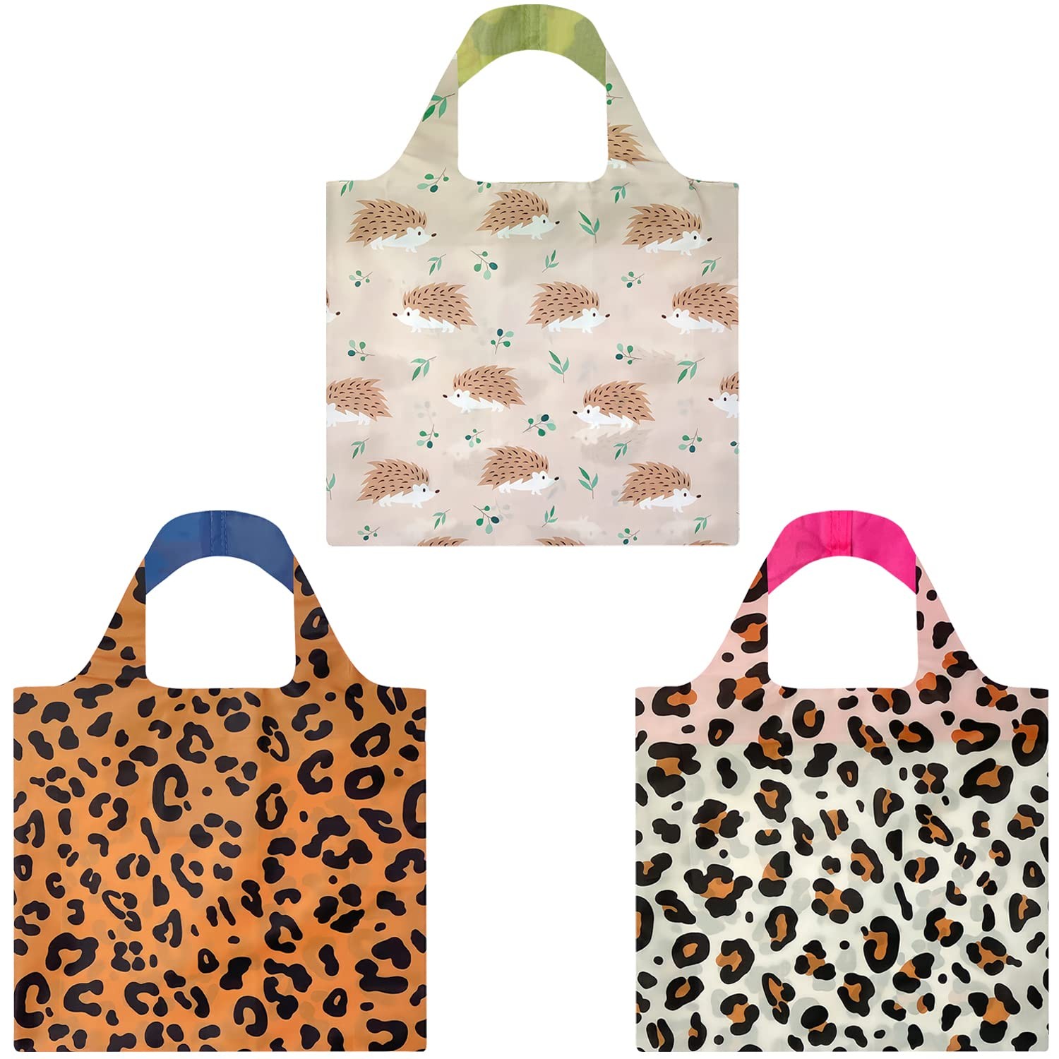 Allybag Foldable & Lightweight Reusable Grocery Bag, 3 Pack, Leopard and Porc…