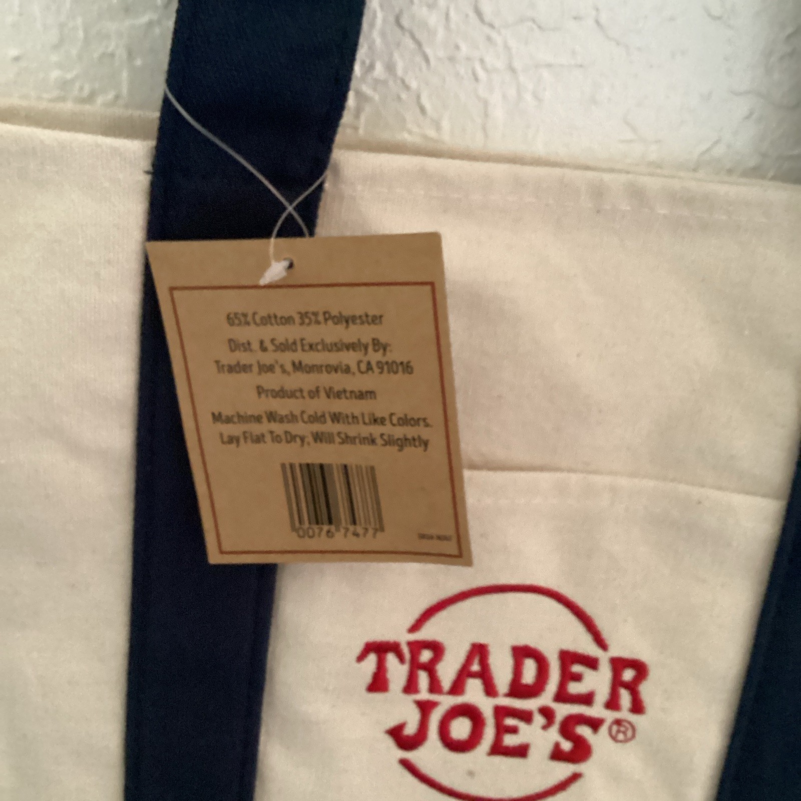 Trader Joe’s Mini Canvas Tote Bag Beige/Blue Cotton Polyester Logo Tote