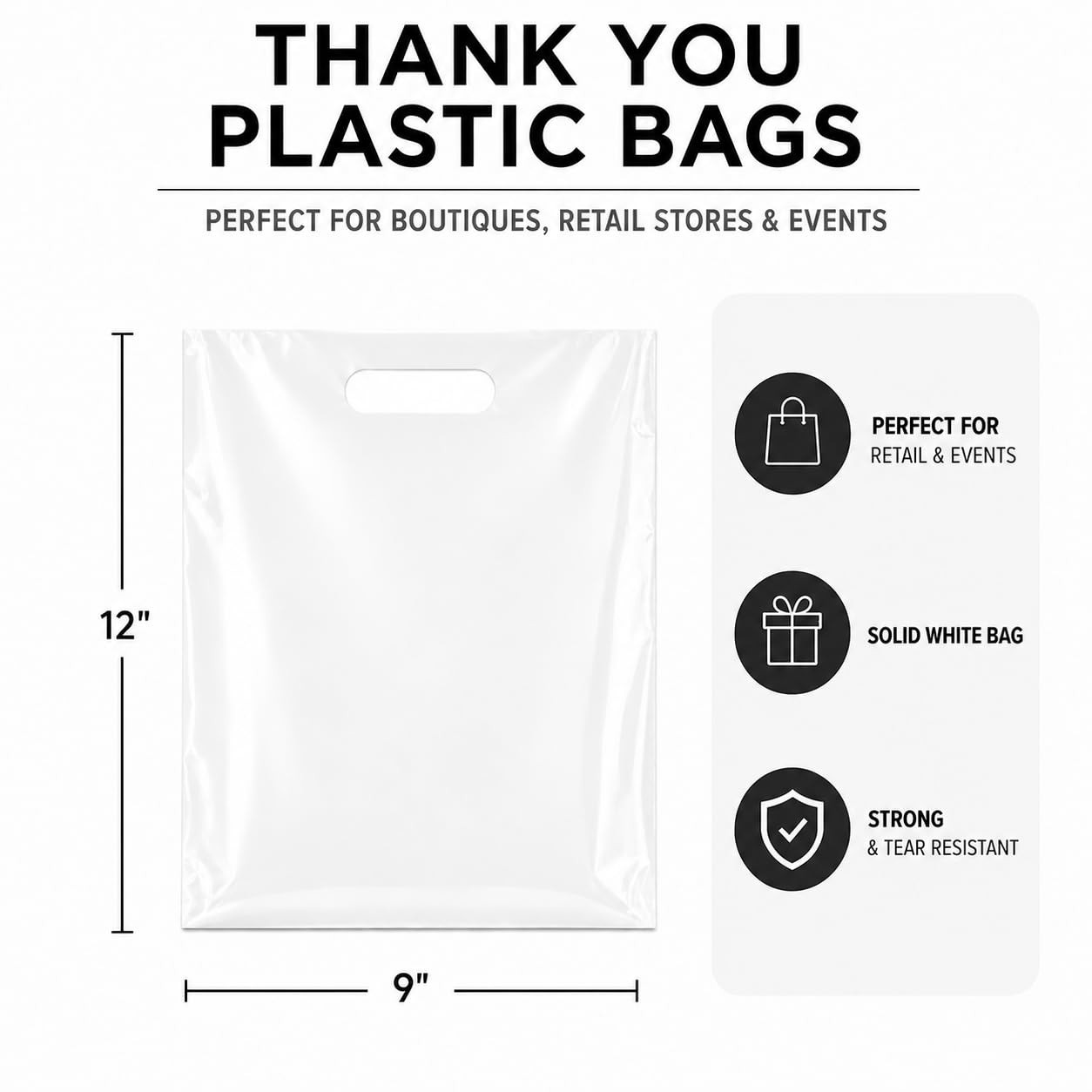 200 Pack White Plastic Shopping Bags 9″ x 12″ 1 count (Pack of 200),