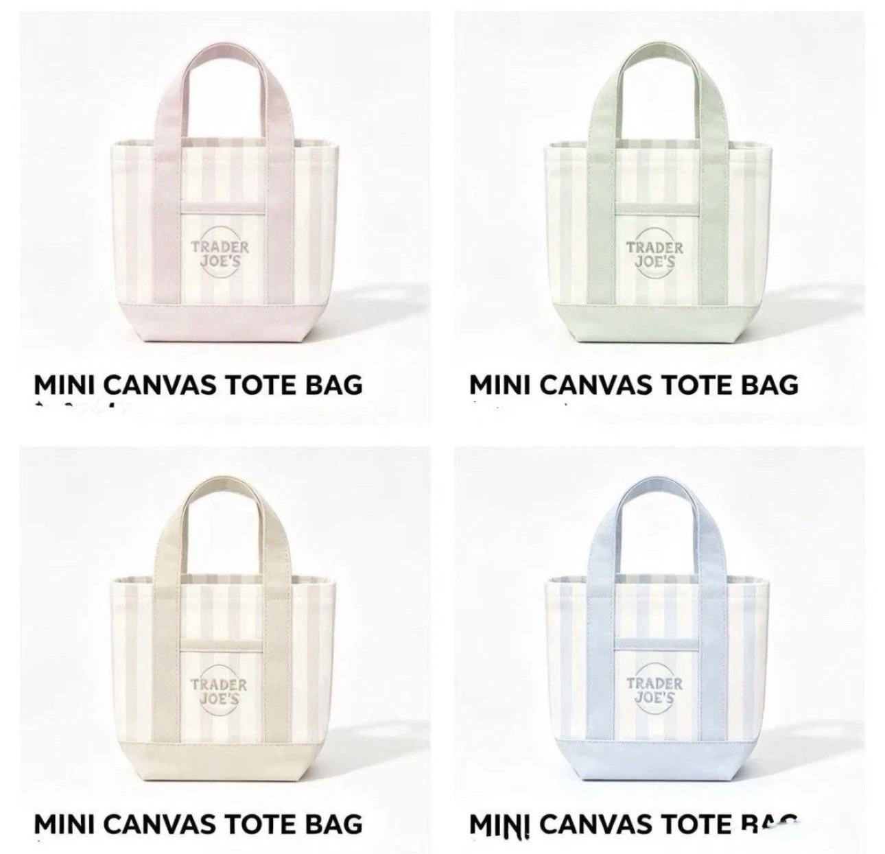 Trader Joe’s Mini Pastel Stripe Canvas Tote Bag Limited Edition Set Of 4 ✨