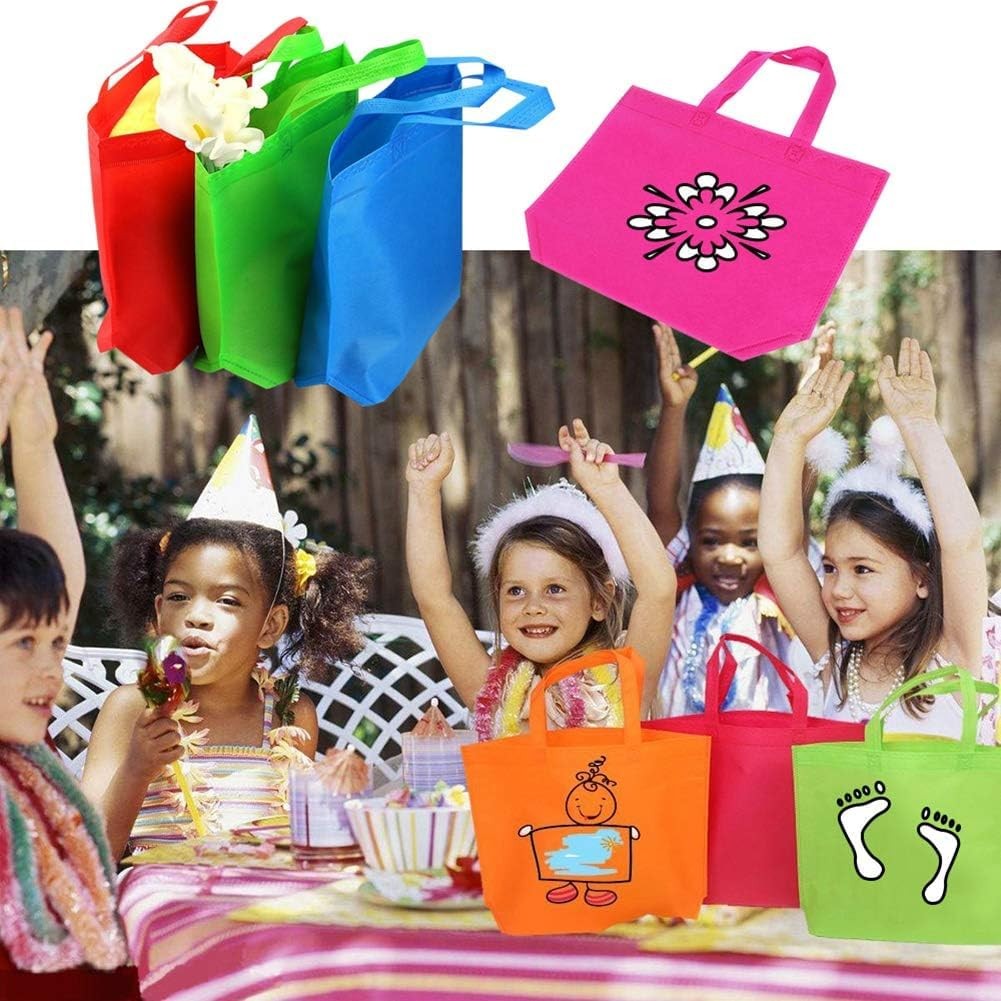 24 Pack Reusable Gift Bag with Handles, 13″ Goodie Treat Bags 8 Colors for Bi…
