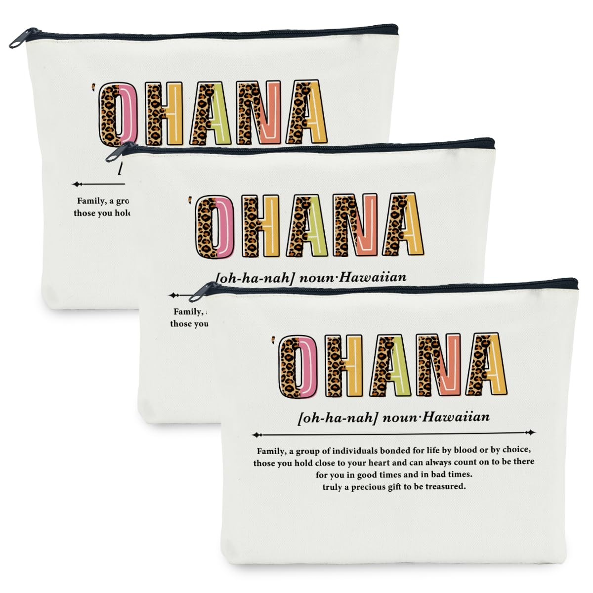 NBIAN 3 PCS Ohana Noun Makeup Bag Family Gifts 10 x 6 inches, 3