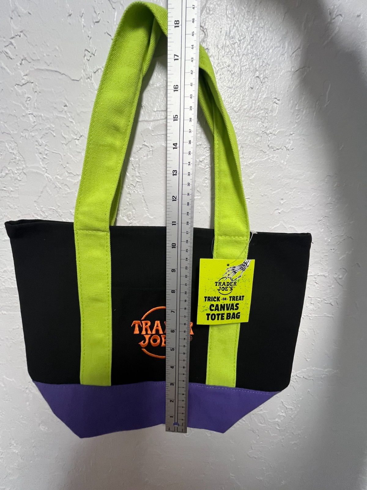 Trader Joe’s Black Purple Green Trick or Treat Canvas Tote Bag