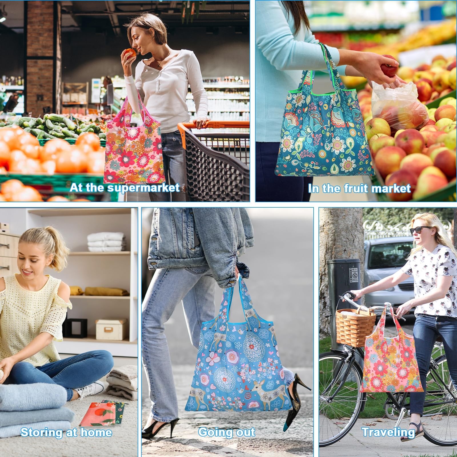 6 Pcs Reusable Shopping Bags Foldable, Machine Washable Shopping Grocery Bags…