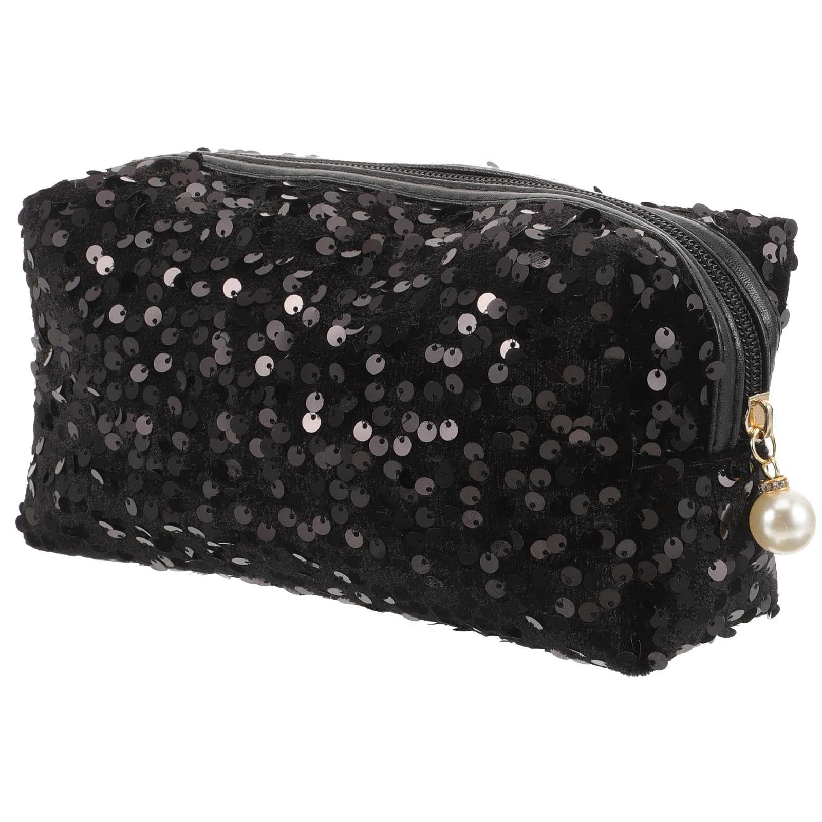 VALICLUD Sequin Cosmetic Bag Square Lightweight Portable Makeup Black